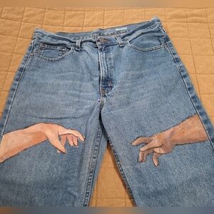 Vintage Denim Jeans with The Creation Of Adam Design